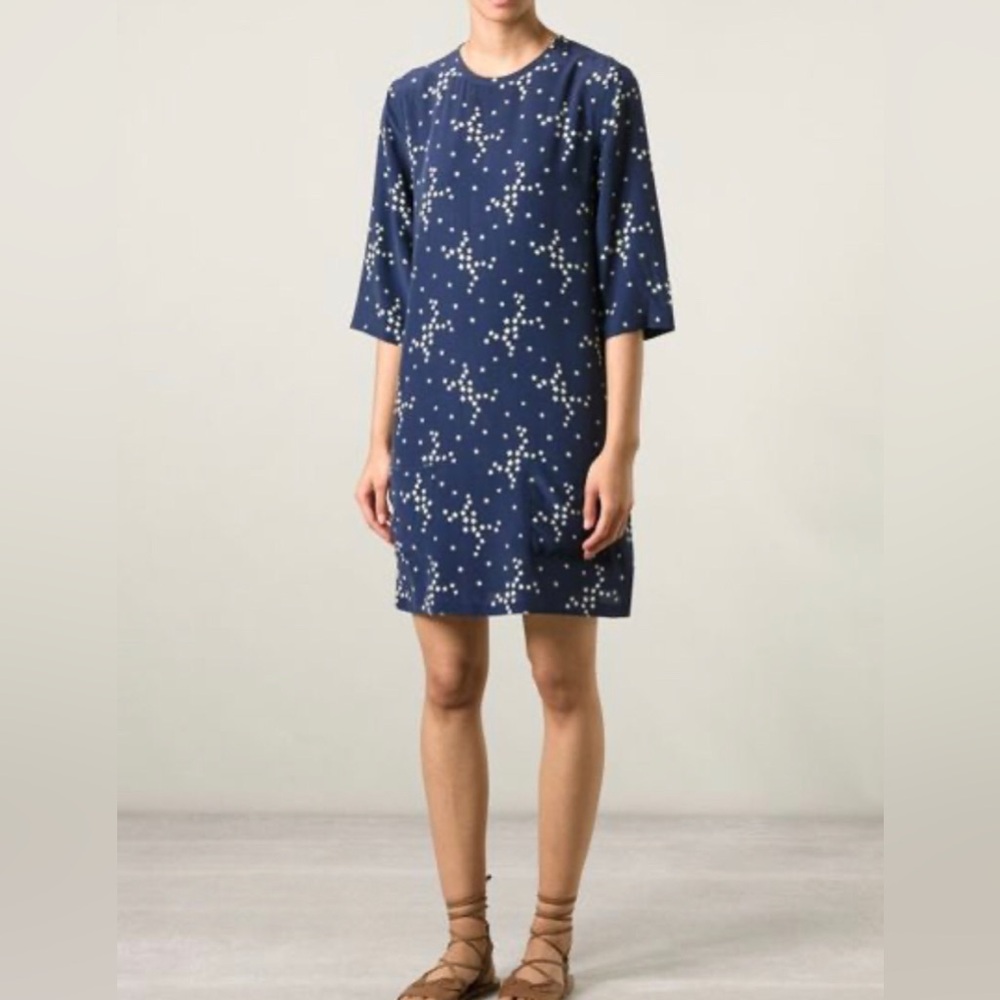 Equipment 'Aubrey' Star Print Silk Dress In Blue (Blue,Multi-Colour)